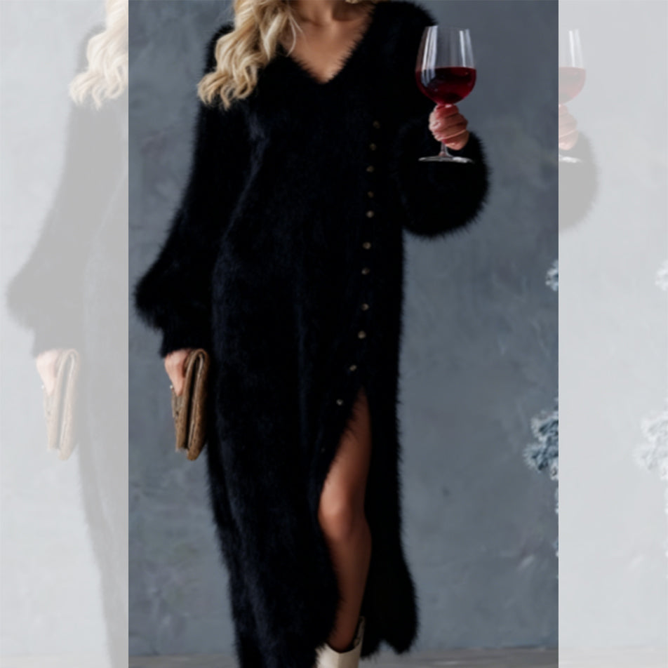 ✨ Robe élégante (Aurelissewear) en peluche de haute qualité pour femme, avec fente latérale ✨