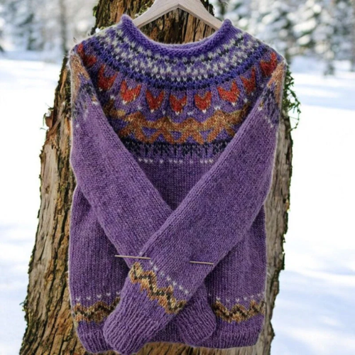 Islandais – Pull chaud avec détail d'épaule tissé traditionnellement