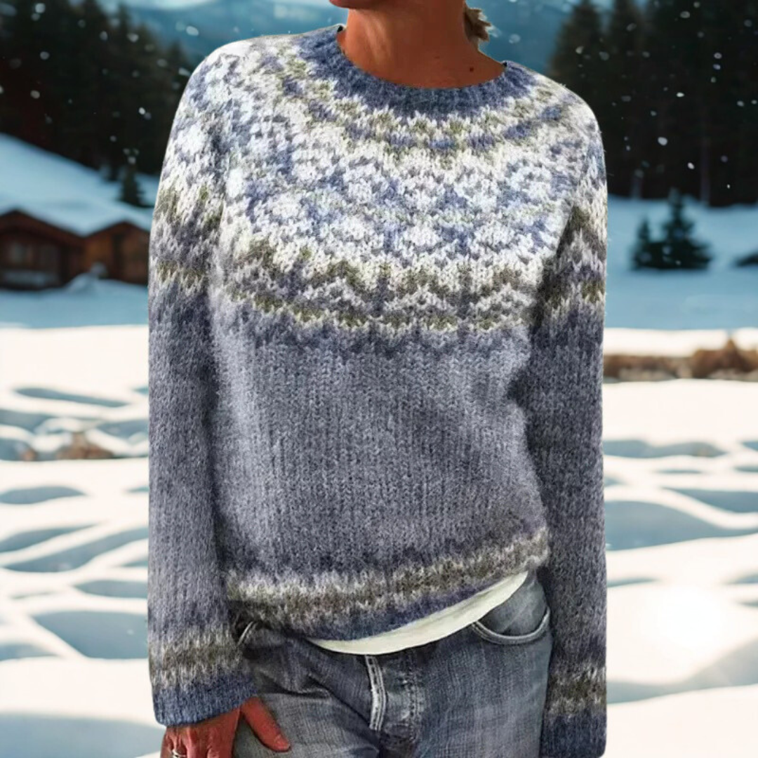Genevieve – Pull chaud avec motif traditionnel tissé sur les épaules