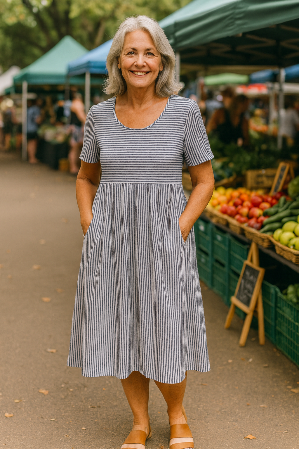 Louise | Robe Midi Rayée – Confort Sans Effort, Confiance Quotidienne
