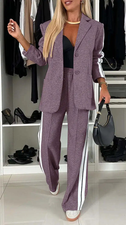 Casual Pants Sets Women Loose Laple Patchwork Long Sleeve Coats Straight Pants Female Suits 2024 Autumn Winter Lady Outerwears