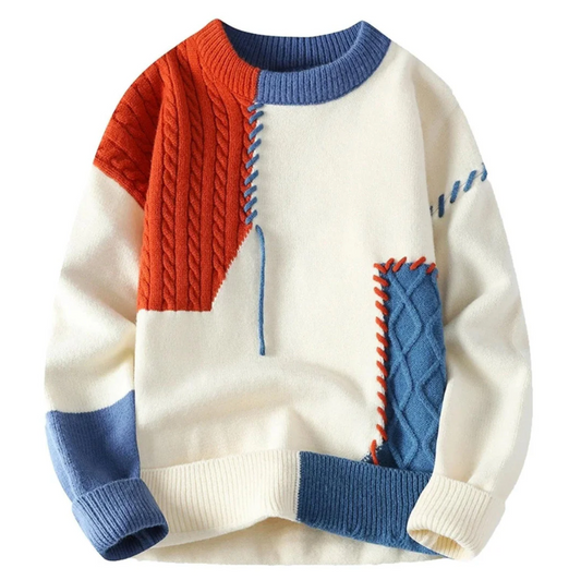 Sweter dziergany patchworkowy