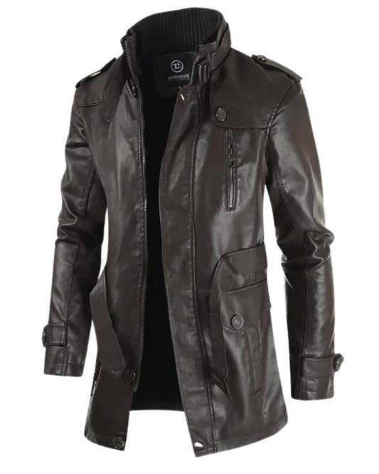 Krystian™ | Elegancka Długa Skórzana Kurtka Biker