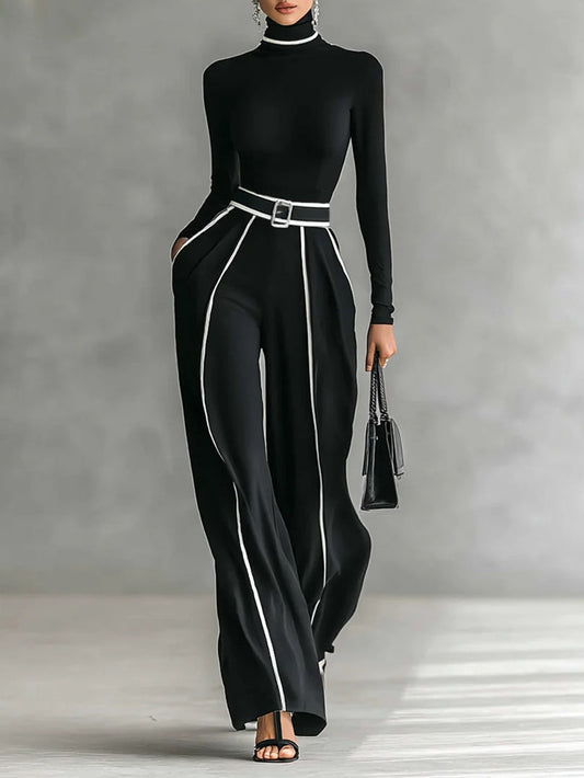 Emma - Ensemble élégant de deux pièces avec col montant et pantalon large