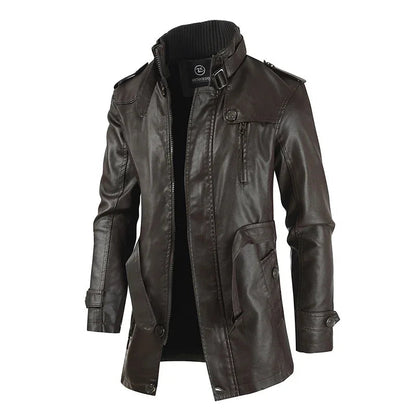 Krystian™ | Elegancka Długa Skórzana Kurtka Biker
